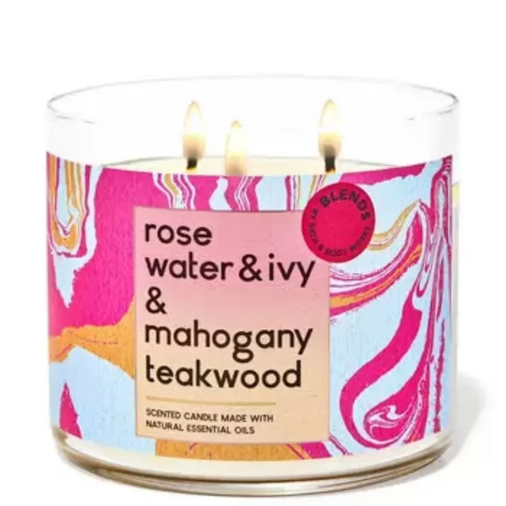 Bath and Body Works Rose Water & Ivy & Mahogany Teakwood 3-Wick Candle